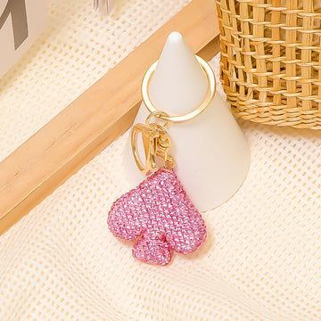Pink Rhinestone Spade Keychains with Gold Tone Rings in Twelve Styles