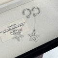 Silver Open Star Chain Linked Asymmetric Long Stud Earrings view 2