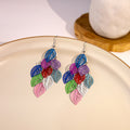 Multicolor Hollow Leaf Cluster Long Drop Earrings Metal view 3
