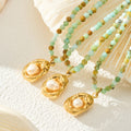 Green Natural Stone Bead Necklace Gold Pearl Pendant Stainless view 1