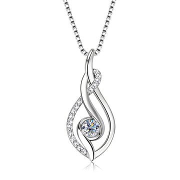Swirl Teardrop Clear Center Stone Pendant Necklace Metal Alloy
