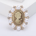 Cameo Lady Portrait Brooch Pearl Rhinestone Silver Or Gold view 7