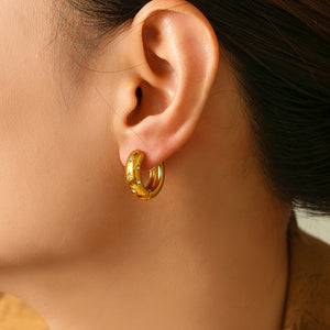 Star Rhinestone Huggie Hoop Earrings Gold And Steel Tone