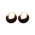 Gold Tone Hoop Earrings With Red and Black Velvet With Polished Metal Details view 5