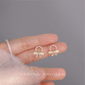 Gold Tone Clear Stone Wreath And Pearlescent Bow Stud Earrings view 4