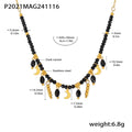 Black Crystal Moon Tassel Necklace Gold Accents Stainless view 6