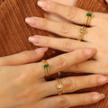 Open Twist Rope Rings With Green Or Clear Baguette Stones view 4