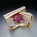 Gold Tone Geometric Red Crystal Statement Ring Jewelry view 1