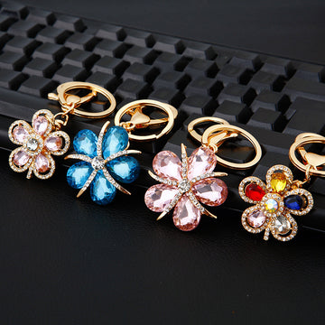 Mixed Crystal Drop and Star Petal Flower Keychains in Four Designs
