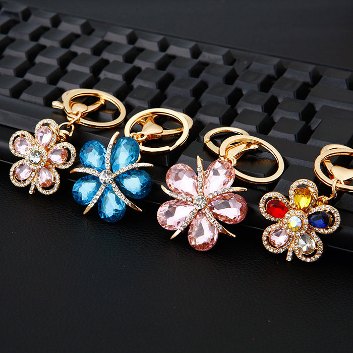Mixed Crystal Drop and Star Petal Flower Keychains in Four Designs