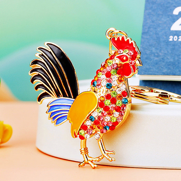 Mixed Jeweled Rooster Hen and Chick Keychains in Nine Body Styles