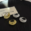 Gold and Silver Beaded Floral Cluster Huggie Earrings view 2