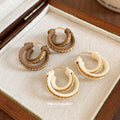 Layered Round Huggie Earrings In White And Brown Jewelry view 3