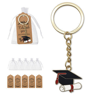 Graduation cap diploma keychain with organza bags and kraft tags