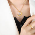 Two-Tone Cat Crescent Moon Pendant Gold Box Chain Necklace view 3