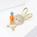 Crystal Rabbit Brooch Holding Orange Carrot With Love Ear view 3