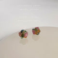 Pink Green Amber Translucent Stone Chip Cluster Stud Earrings view 3