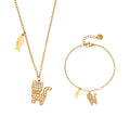 Gold Stainless Steel Pave Cat Fishbone Bracelet And Necklace view 5