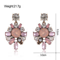 Red Silver Tone Pink Crystal Floral Cluster Metal Dangle Earrings view 2