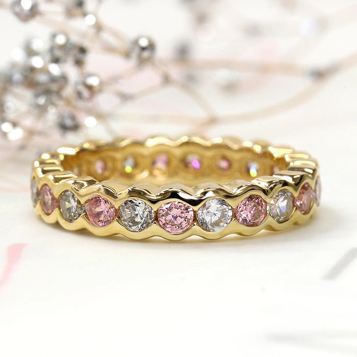 Alternating Round Stone Full-Eternity Band In Two Color Options