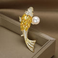 Yellow Crystal Koi Fish Brooch With Round White Pearl view 2