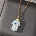 Gold Tone Colorful Hamsa Evil Eye Pendant Necklaces in Six Colors view 3