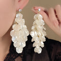 White Shell Look Petal Cascade Statement Long Stud Earrings view 1