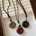 Braided Cord Wood Donut Pendant Necklace Three Tones view 4
