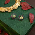 Gold Multicolor Rhinestone Flower Opal Center Stud Earrings view 4