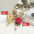 Rhinestone Rose Keychain Metal Pearl Drop Flower Bag Charm view 3