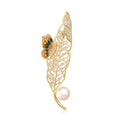 Gold Tone Leaf And Butterfly Brooch Decorative Metal Pin For Jackets And Lapels view 2