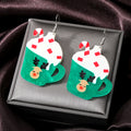 Silver Tone Printed Acrylic Christmas Novelty Hook Earrings view 6