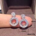 Round Open Center Pavé Stone Drop Stud Earrings in Silver Tone view 5