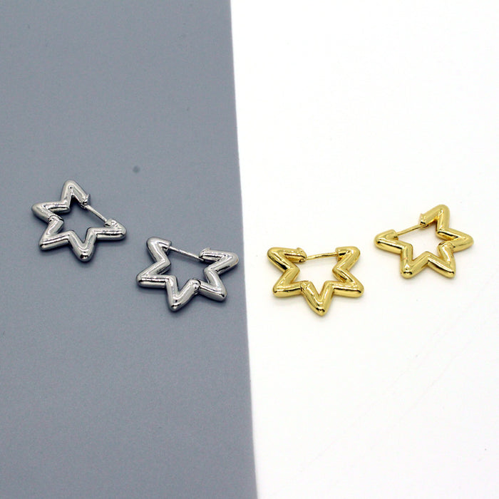 Hollow Star Hoop Earrings in Gold and Silver Tone Finishes