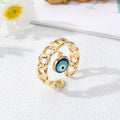 Gold Tone Curb Chain Evil Eye Charm Adjustable Rings view 10