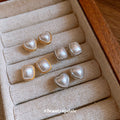 Square Pearl Look Stud Earrings with Gold Tone Frames view 3