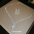 Silver Tone Crystal Y Necklace And Double Row Drop Earring Set view 3
