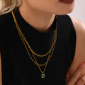 Gold Square Pendant Snake Chain Necklace Black Shell Malachite view 1