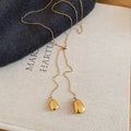 Gold Tone Teardrop Pendant Long Chain Lariat Necklace view 6