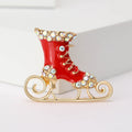Rhinestone Ice Skate Brooch Enamel Gold Blade Boot Pin view 7
