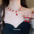 Teardrop Rhinestone Necklace Drop Earrings Court Style Set view 4
