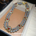 Layered Gray Pearl Like Necklace with Floral Crystal Accents view 2