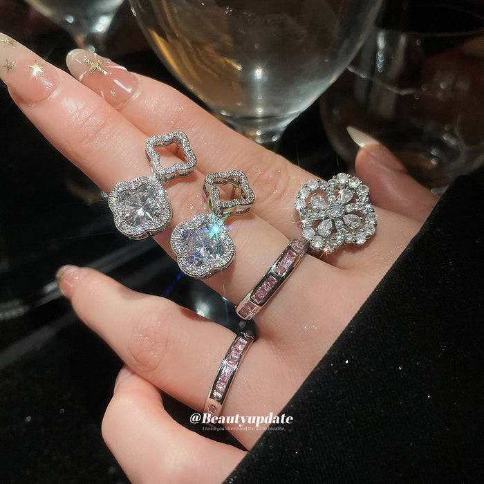 Crystal Openwork Drop Earrings and Matching Ring Options