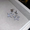Silver Tone Double Star Drop Earrings With Crystal Accents view 6