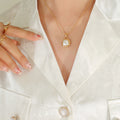 Gold Snake Chain Cushion Resin Pearl Pendant Necklace Black White view 1
