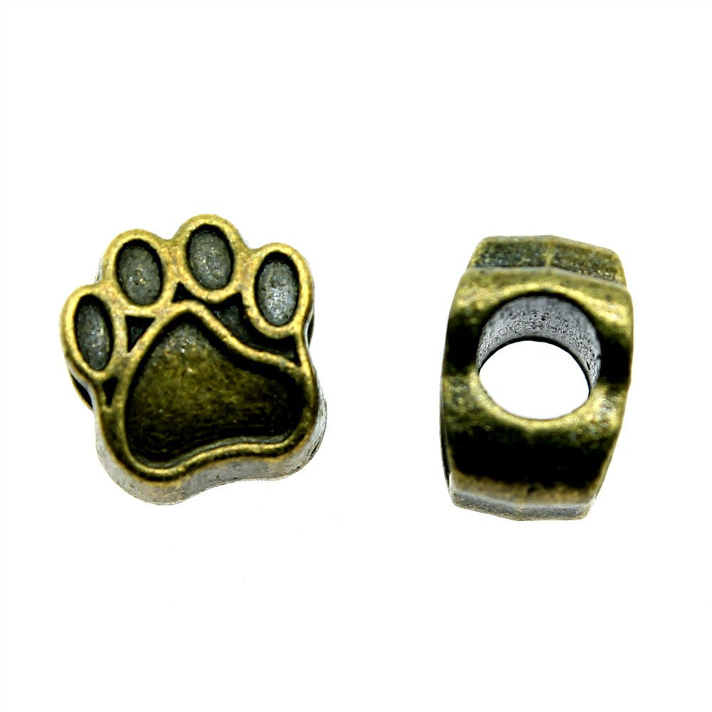 11x11x7mm 2.9g Zinc Alloy Dog Paw Large Hole Spacer Beads for DIY Bracelet Necklace Making