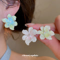 Pastel Multicolor Gradient Fabric Flower Stud Earrings view 2