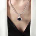 Snake Chain Oval Stone Pendant Necklace Gold Steel view 6