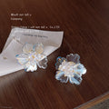 Clear Glass Petal Flower Stud Earrings with Crystal view 4