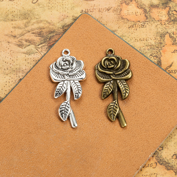 43×19mm Rose Flower Alloy Charm Pendant for Necklace